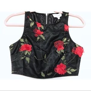 L’ATISTE Red/Black Cropped Taffeta Top - Small NWT